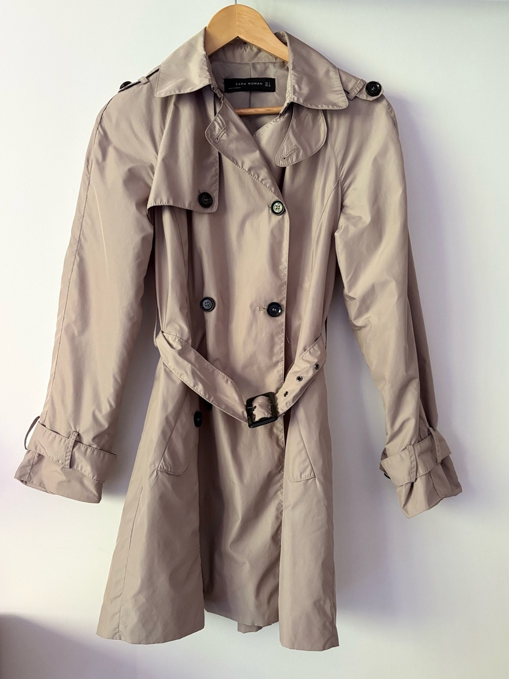 Zara Womens Trench Coat Size Small Double Breasted Belted Beige Classic